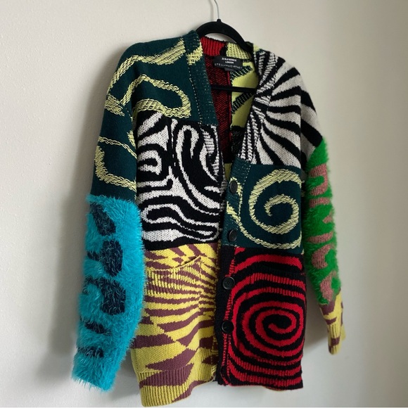 EUC STELLA MCCARTNEY + Ed Curtis patchwork jacquard-knit wool cardigan - Picture 5 of 12